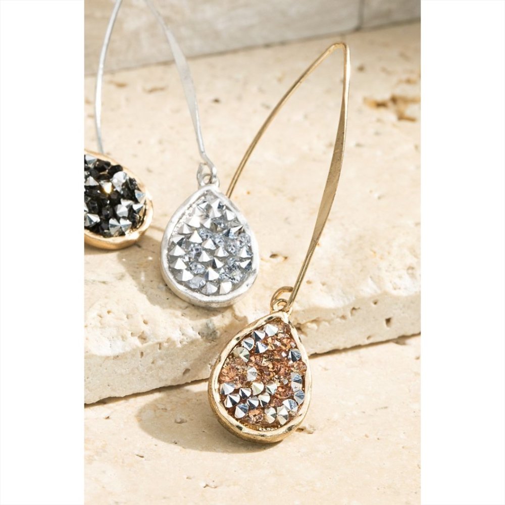 Stone Tear Drop Fish Hook Earrings